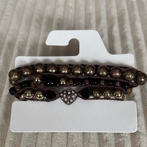 Bethany Mota Multi-Strand Brown Wrap Bracelet with Gold and Black Beads